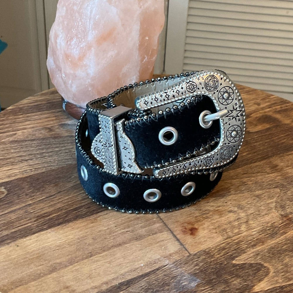 Black, ornate western belt